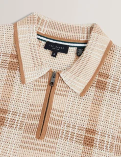 Checked Zip Neck Cotton Knit Polo