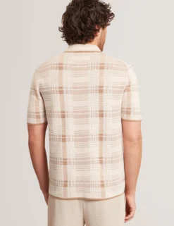 Checked Zip Neck Cotton Knit Polo