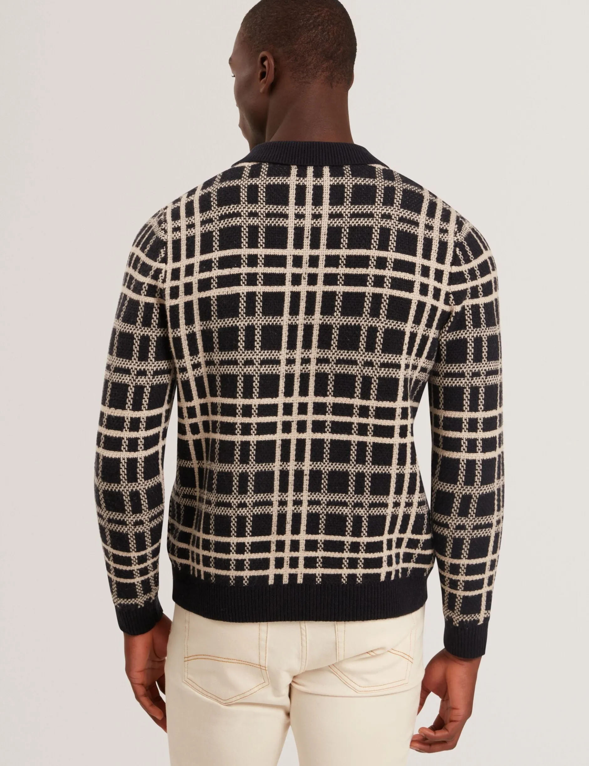 Check Print Button-Through Knit Polo