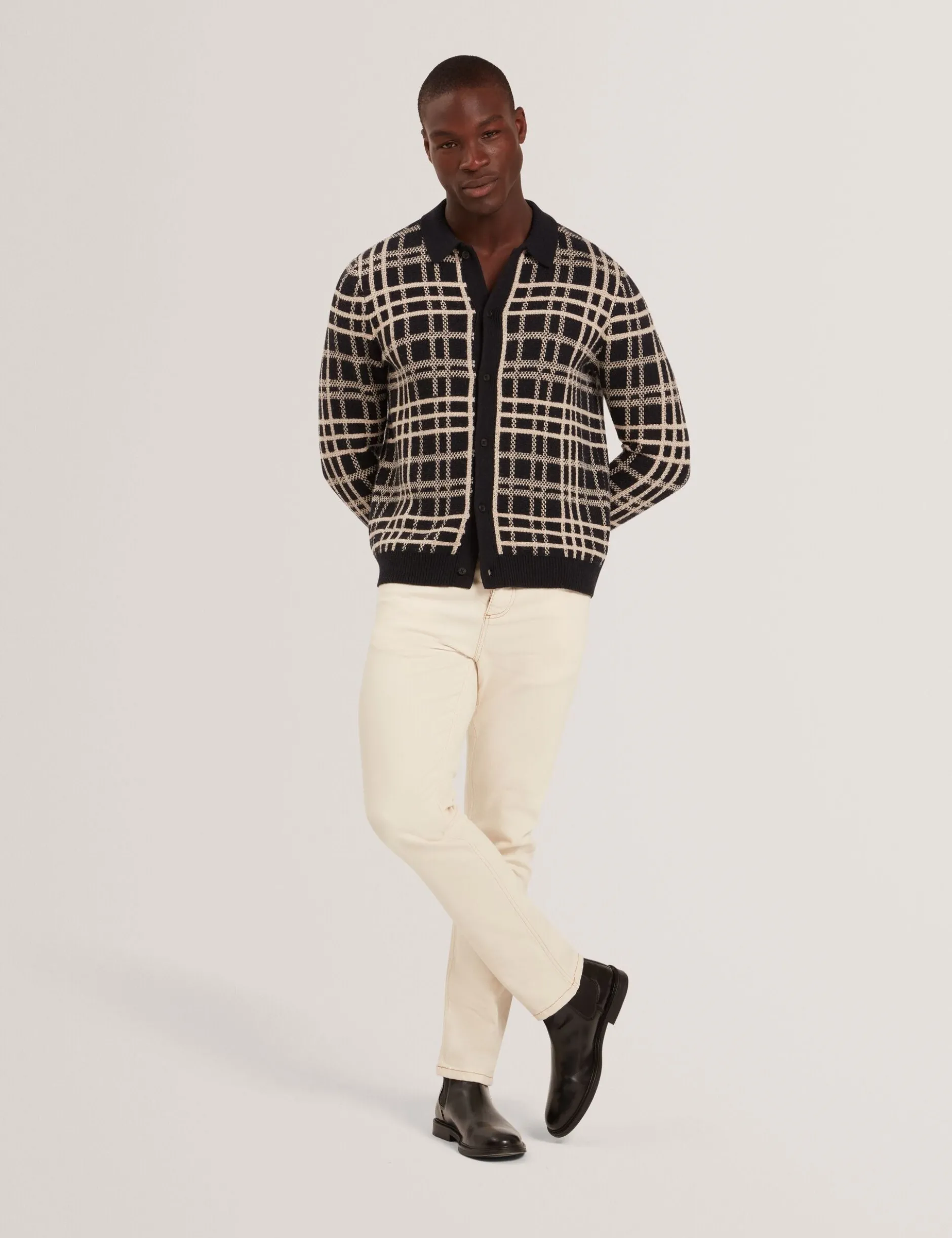 Check Print Button-Through Knit Polo