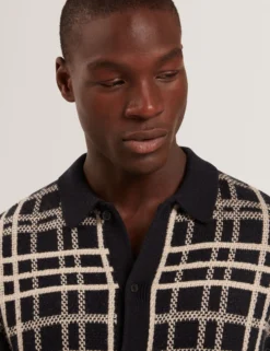 Check Print Button-Through Knit Polo