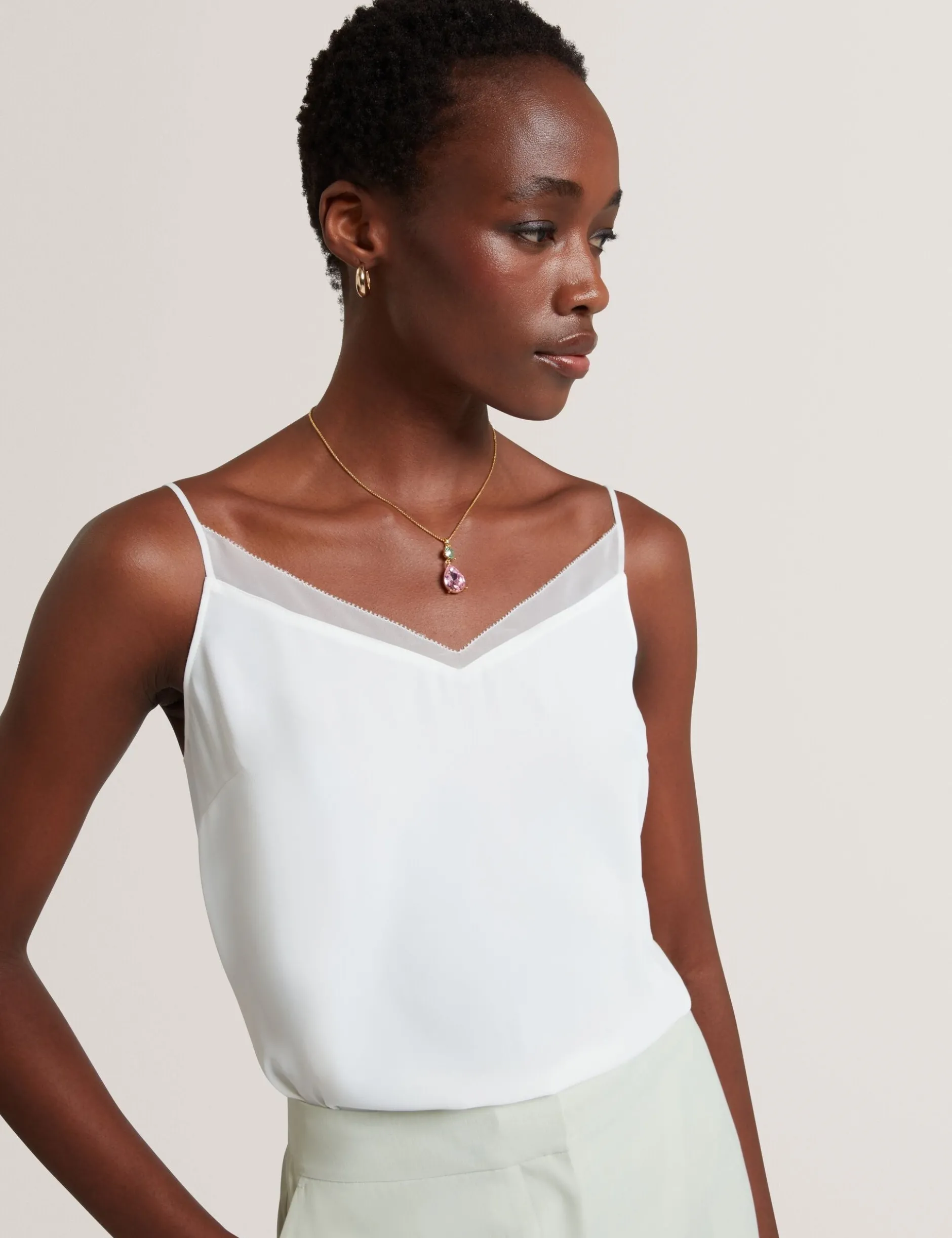 Chiffon Detail V-Neck Strappy Cami Top