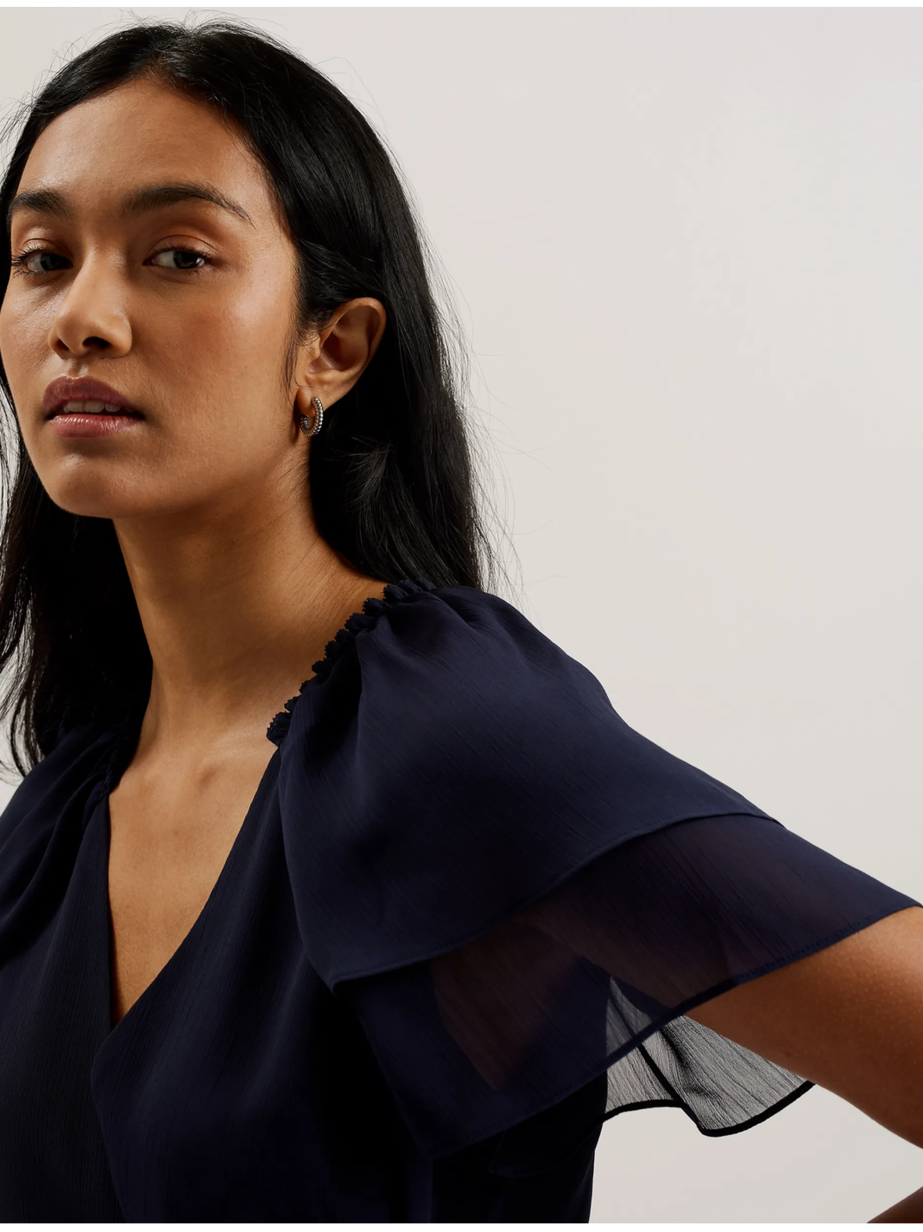 Chiffon Frill Short Sleeve Wrap Top