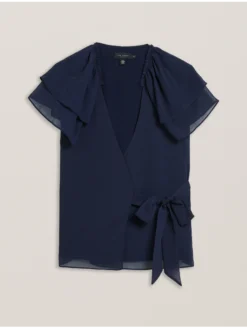 Chiffon Frill Short Sleeve Wrap Top