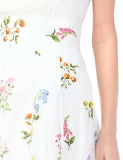 Cotton Floral Pleated Midi Skirt