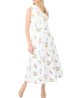 Cotton Floral Pleated Midi Skirt