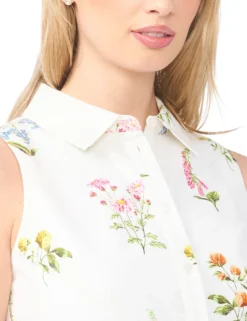 Cotton Floral Sleeveless Cropped Shirt