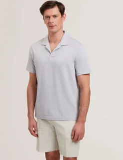 Cotton Linen Open Neck Polo Shirt