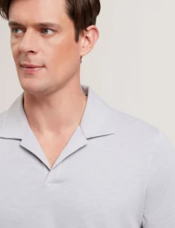Cotton Linen Open Neck Polo Shirt