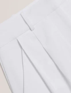 Cotton Pleated Front Wide Leg Trousers