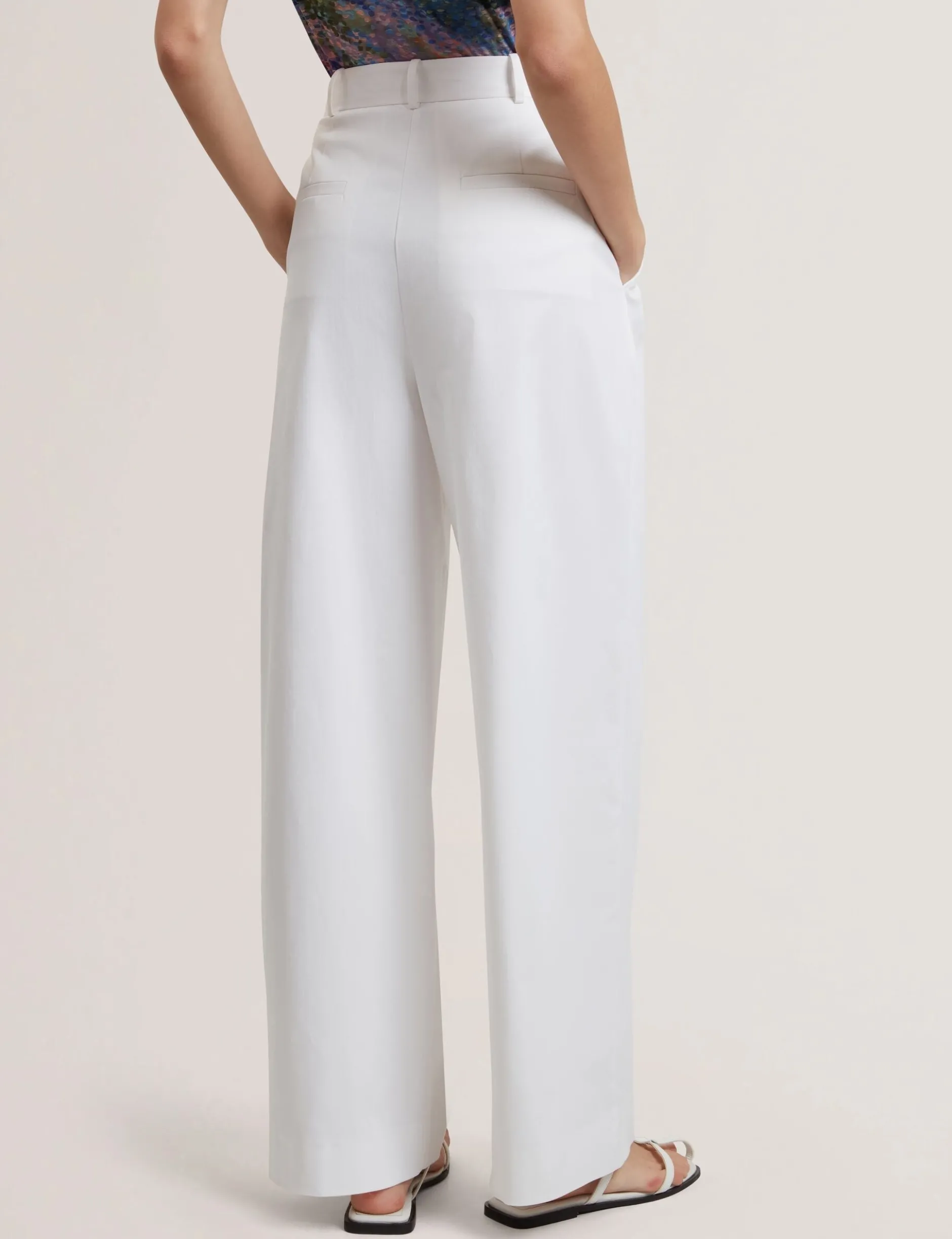 Cotton Pleated Front Wide Leg Trousers