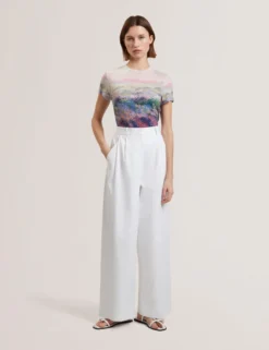 Cotton Pleated Front Wide Leg Trousers