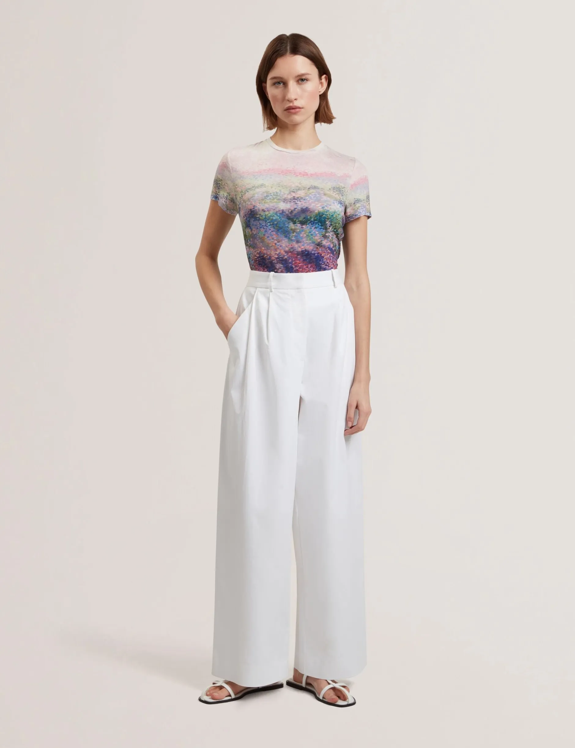 Cotton Pleated Front Wide Leg Trousers