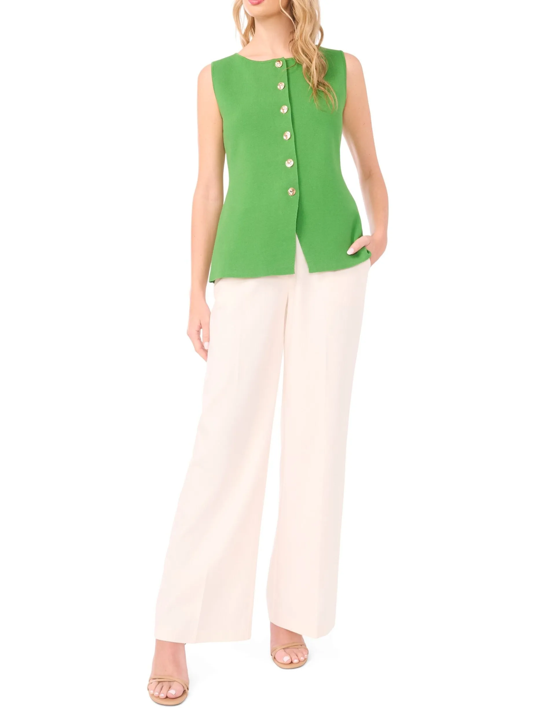 Crew Neck Button Down With Novelty Button
