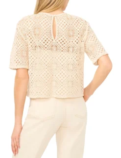 Crochet Knit Boxy Short Sleeve Top