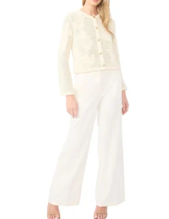 Crochet Knit Crew Neck Cardigan