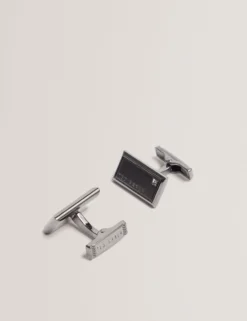 Crystal Detail Brushed Metal Cufflinks
