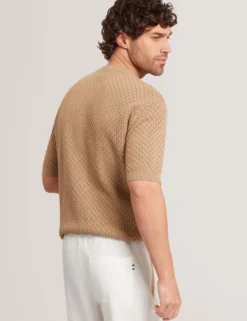 Diamond Crochet Knit Cotton T-Shirt