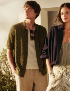 Diamond Crochet Knit Short Sleeve Shirt