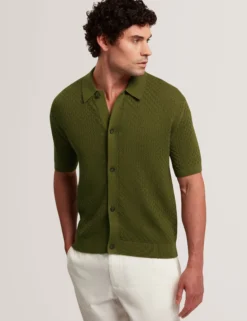 Diamond Crochet Knit Short Sleeve Shirt