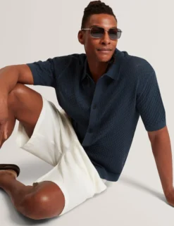 Diamond Crochet Knit Short Sleeve Shirt