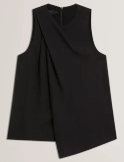 Draped Front Asymmetric Sleeveless Top