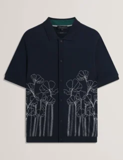 Embroidered Floral Pure Cotton Knit Shirt