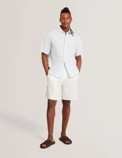 Embroidered Hem Pinstripe Short Sleeve Shirt
