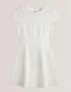 Embroidered Short Sleeve Mini Skater Dress
