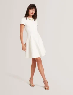 Embroidered Short Sleeve Mini Skater Dress