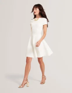 Embroidered Short Sleeve Mini Skater Dress