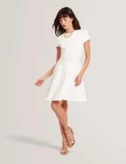 Embroidered Short Sleeve Mini Skater Dress