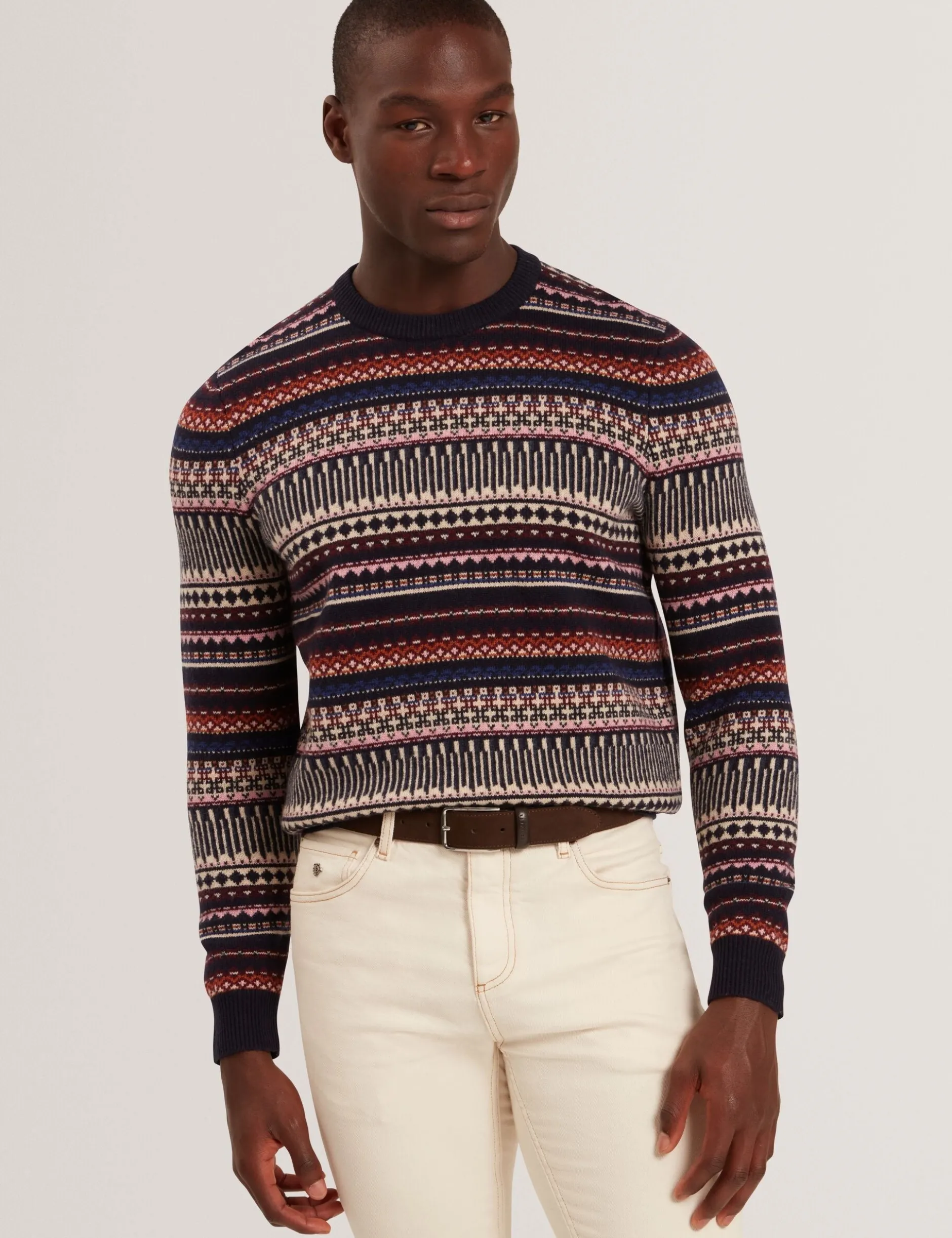 Fair Isle Crew Neck Wool Sweater