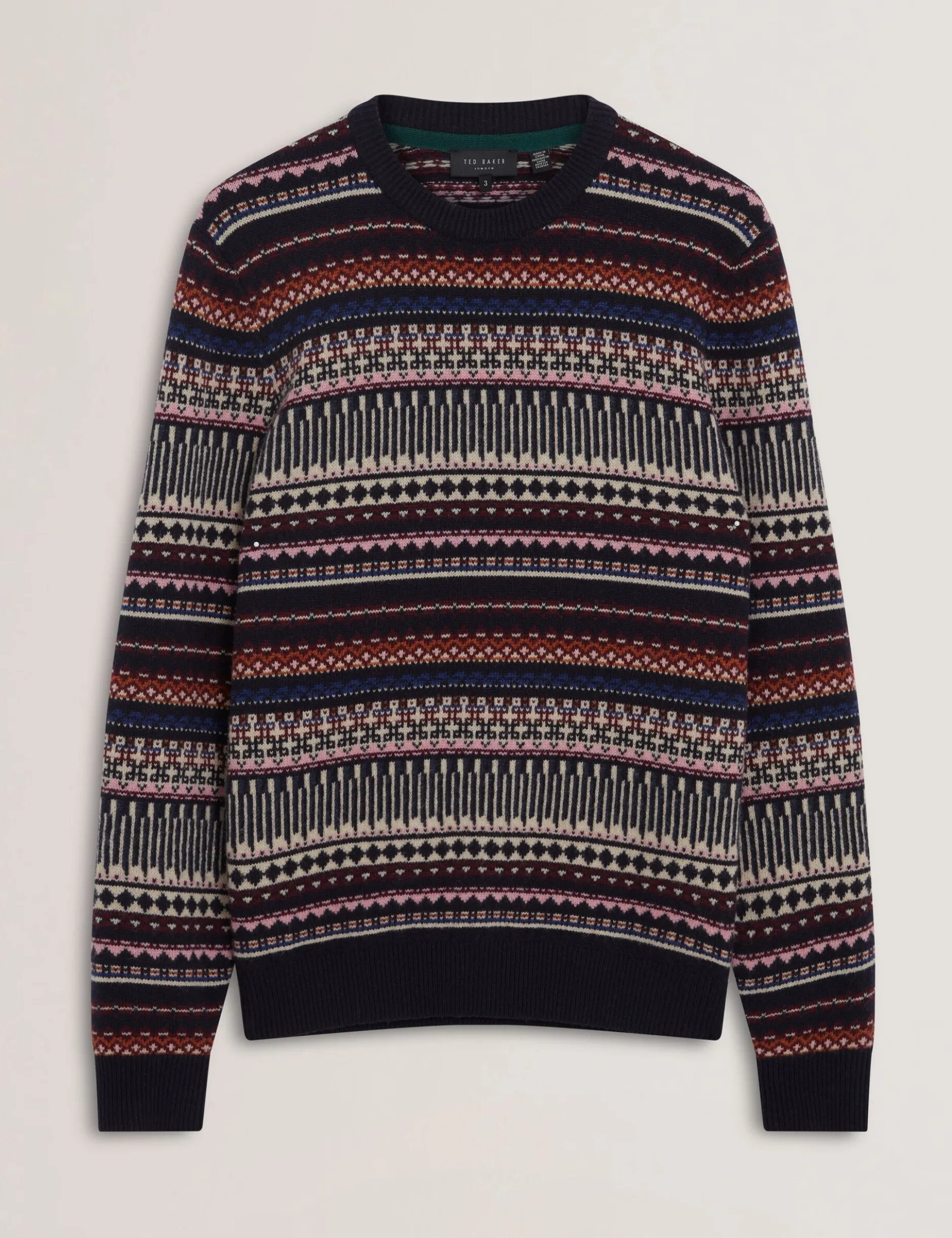 Fair Isle Crew Neck Wool Sweater