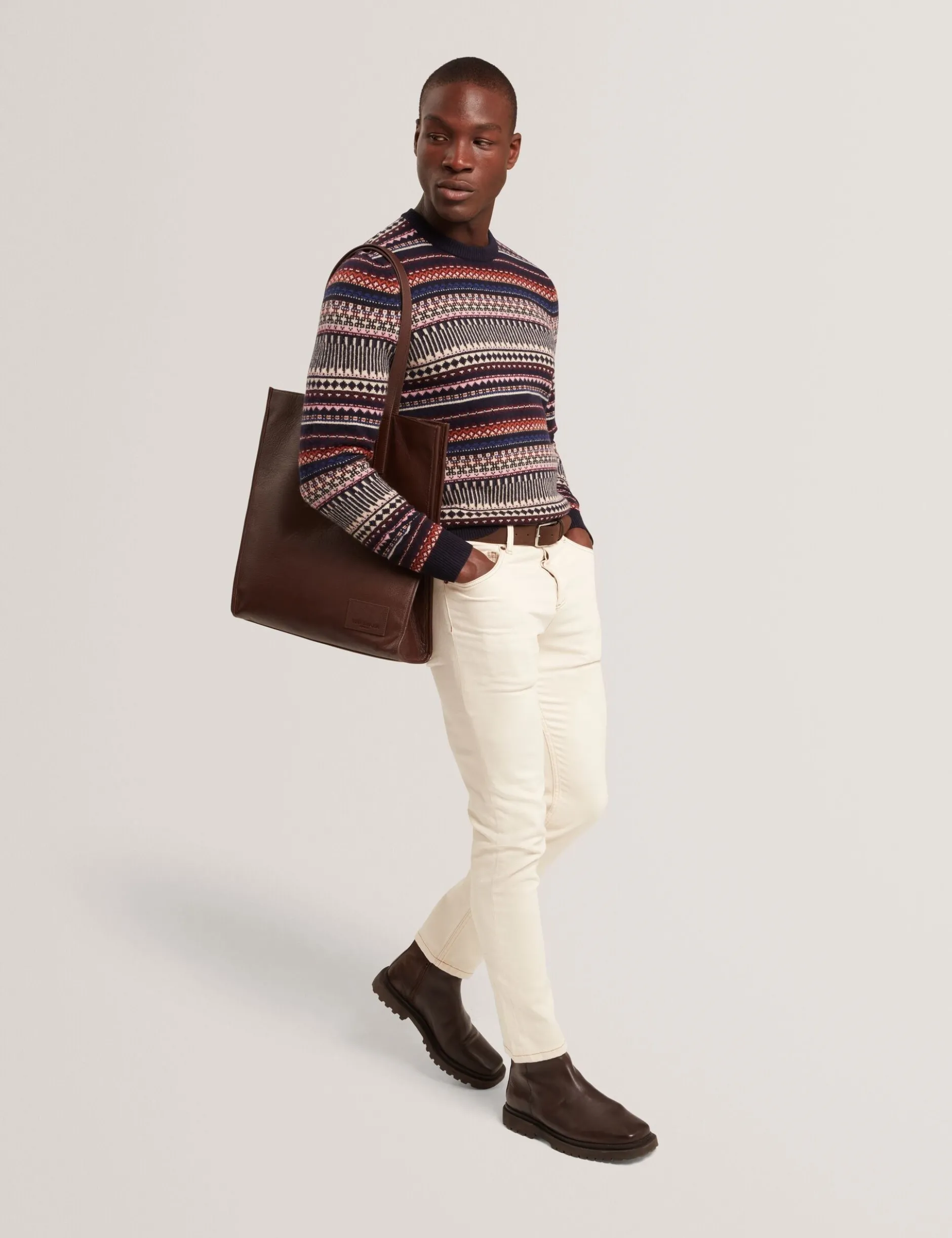 Fair Isle Crew Neck Wool Sweater