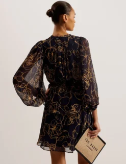 Fine Line Floral Print Mini Dress