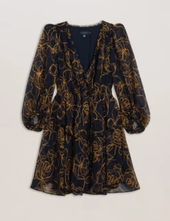 Fine Line Floral Print Mini Dress