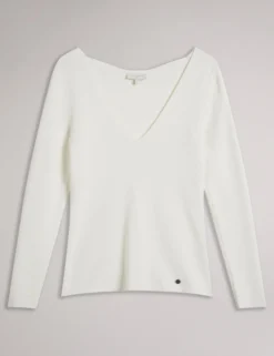 Fitted V-Neck Long Sleeve Knit Top