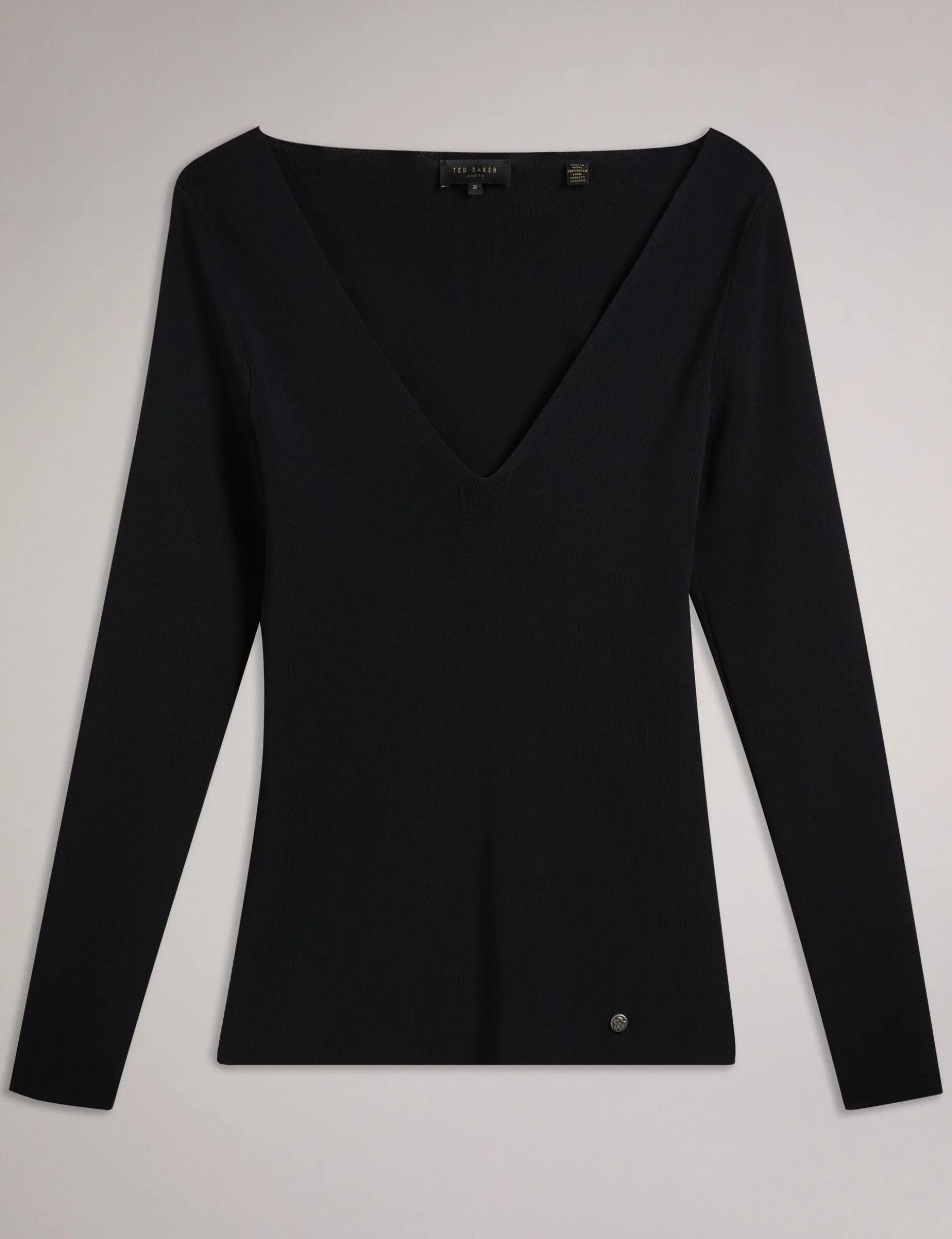 Fitted V-Neck Long Sleeve Knit Top