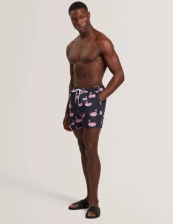 Flamingo Print Drawstring Swim Shorts