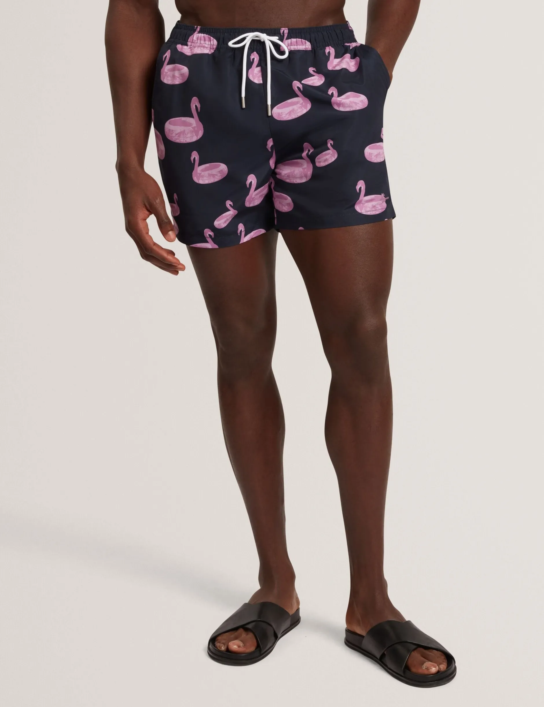 Flamingo Print Drawstring Swim Shorts