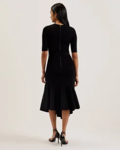 Flippy Hem Knitted Midi Dress With Belt