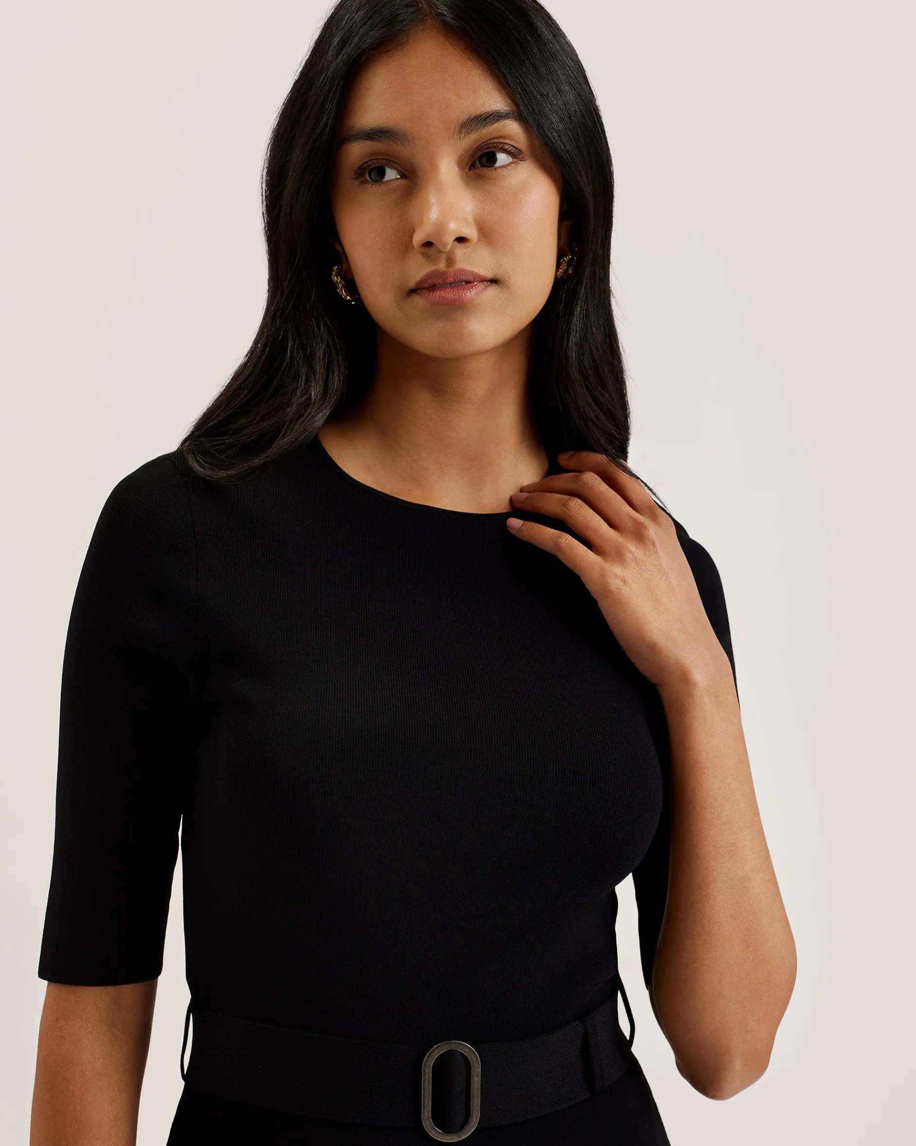 Flippy Hem Knitted Midi Dress With Belt