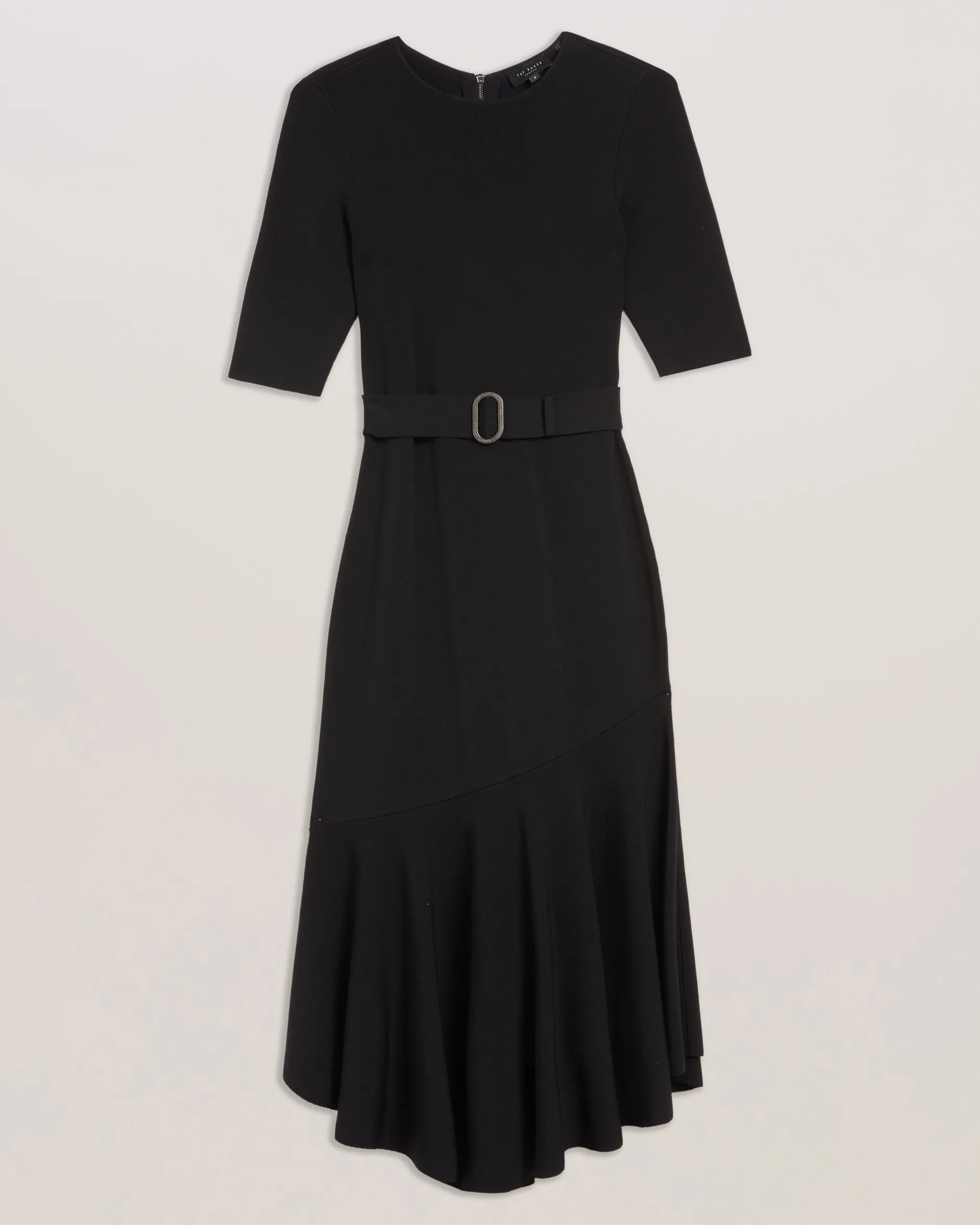 Flippy Hem Knitted Midi Dress With Belt