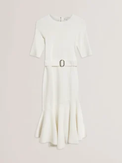 Flippy Hem Knitted Midi Dress With Belt