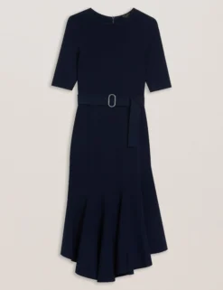 Flippy Hem Knitted Midi Dress With Belt