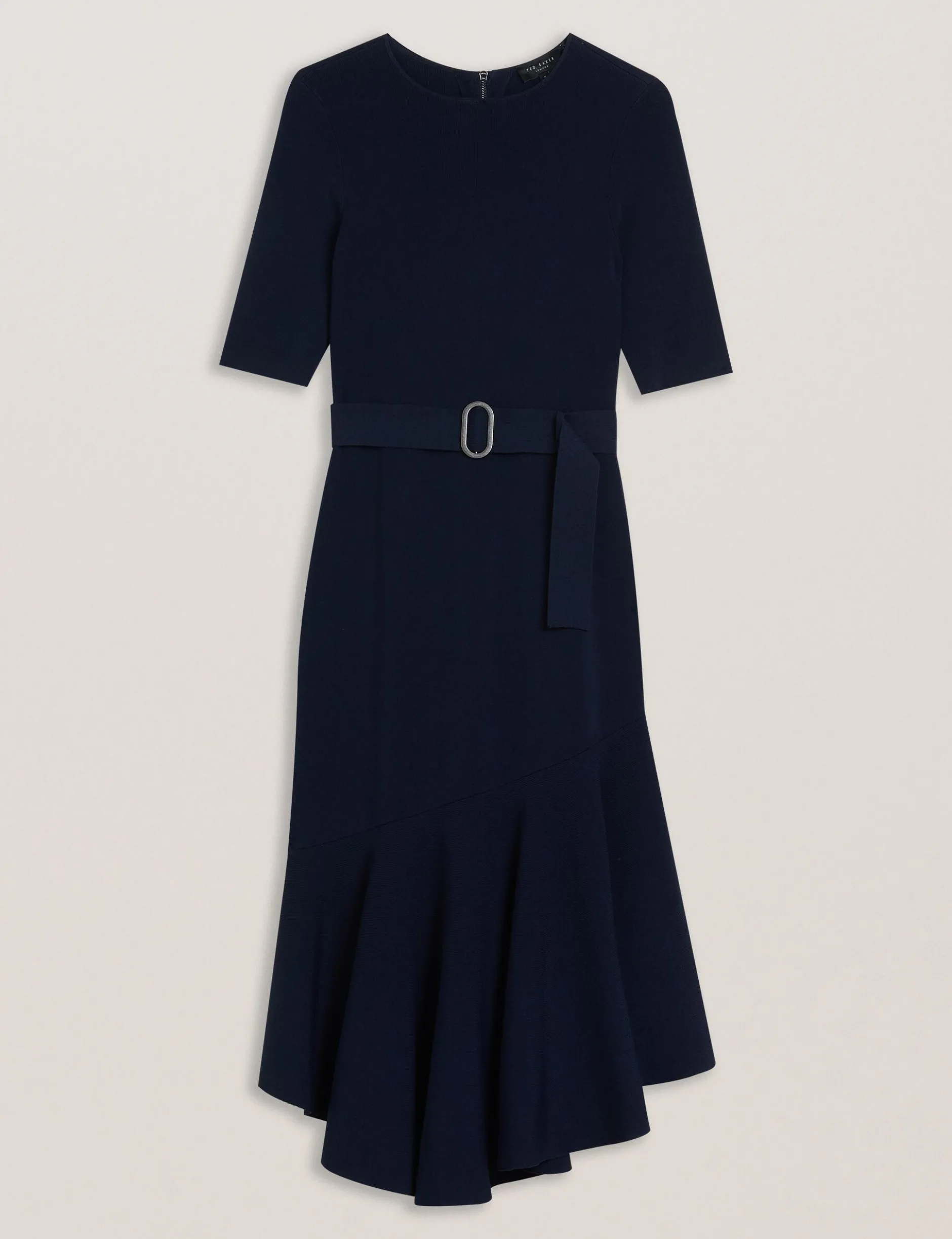 Flippy Hem Knitted Midi Dress With Belt