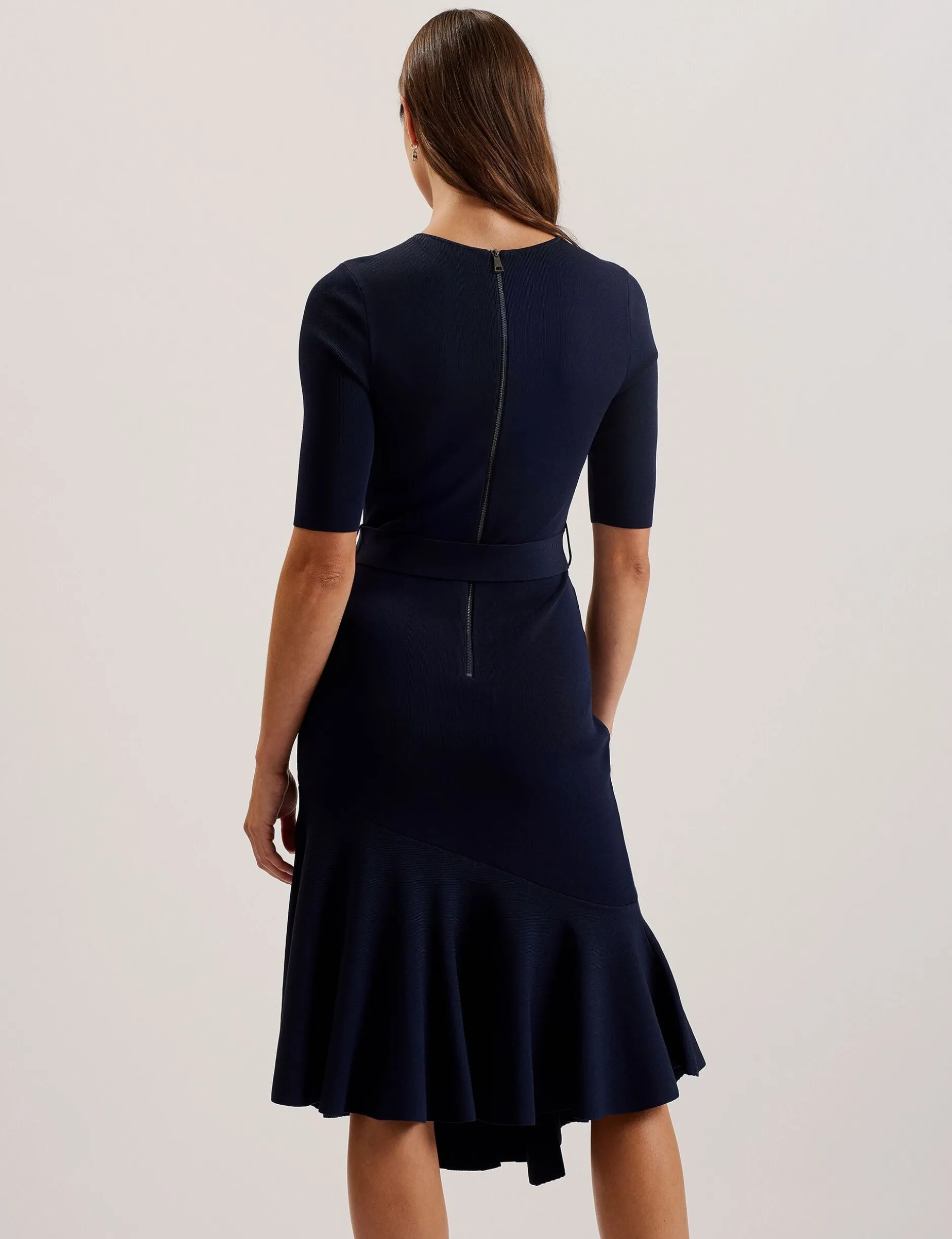 Flippy Hem Knitted Midi Dress With Belt
