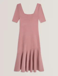 Flippy Hem Square Neck Knitted Midi Dress