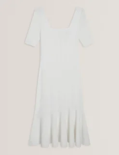 Flippy Hem Square Neck Knitted Midi Dress